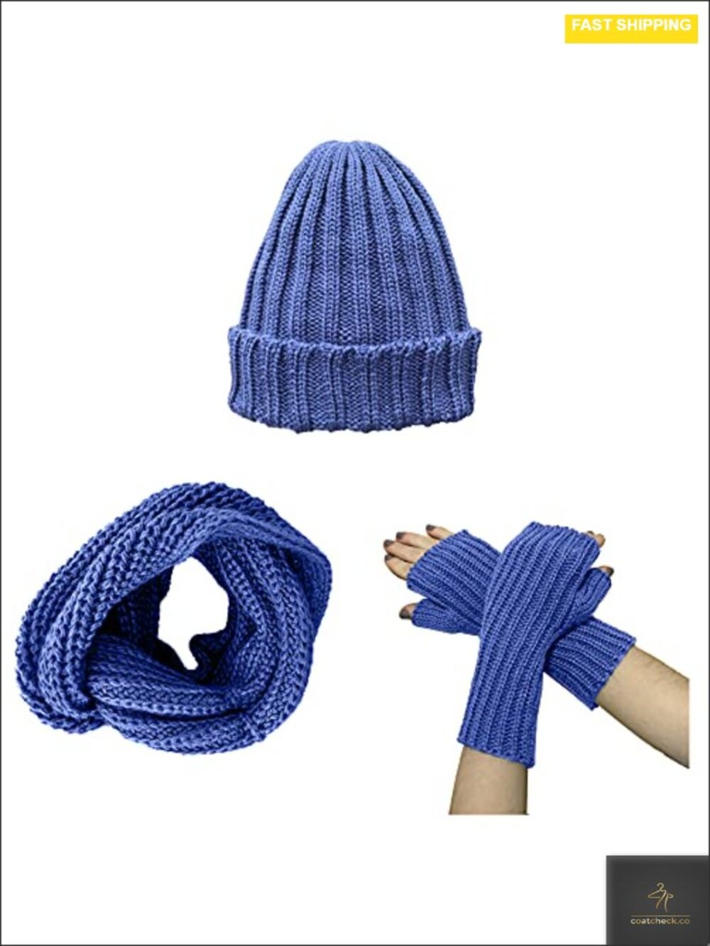 Unisex Alpaca Wool Knit Beanie Hat, Infinity Cowl Scarf & Mittens Set - Winter